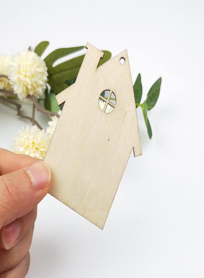 Cliths Pack of 10 Wooden House Cutout Ornaments - Small Wood Crafts Shaped Hanging Ornaments Gift Tags for Wedding Birthday Christmas Home Party Decoration - Image 3